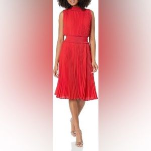 💕Nanette Lepore Pleated Sleeveless midi Dress  Red NWT Red Riding Hood size 12